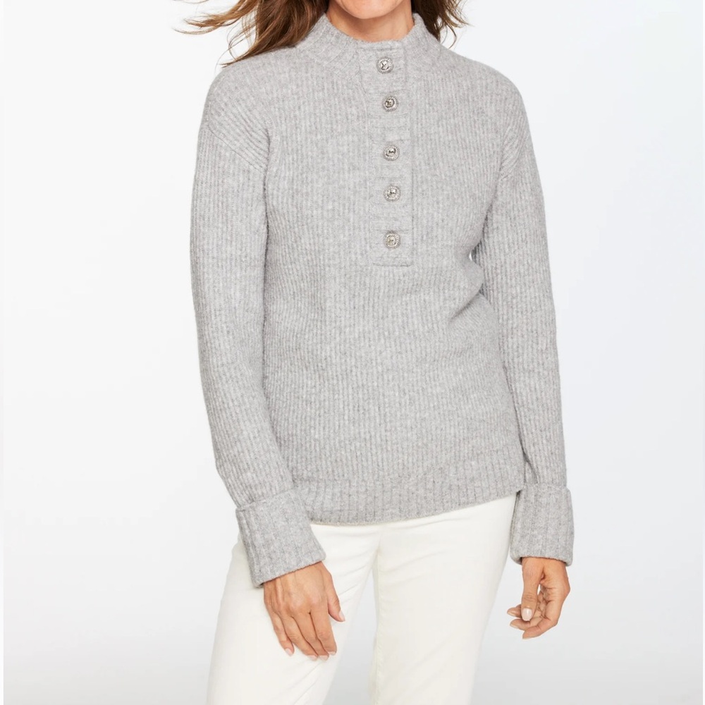 NWT Talbots $119 wool cotton blend jewel button Henley chunky sweater XL